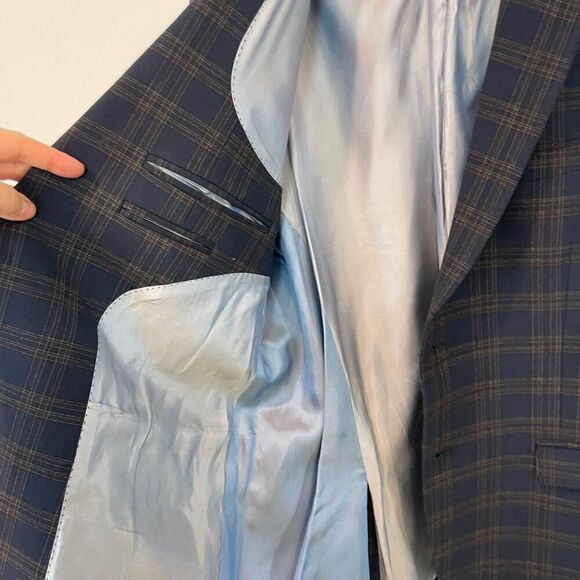 MArciano Guess Mens Stretch Retro Check Navy Jacket Blazer Sport Coat sz S - Picture 7 of 11